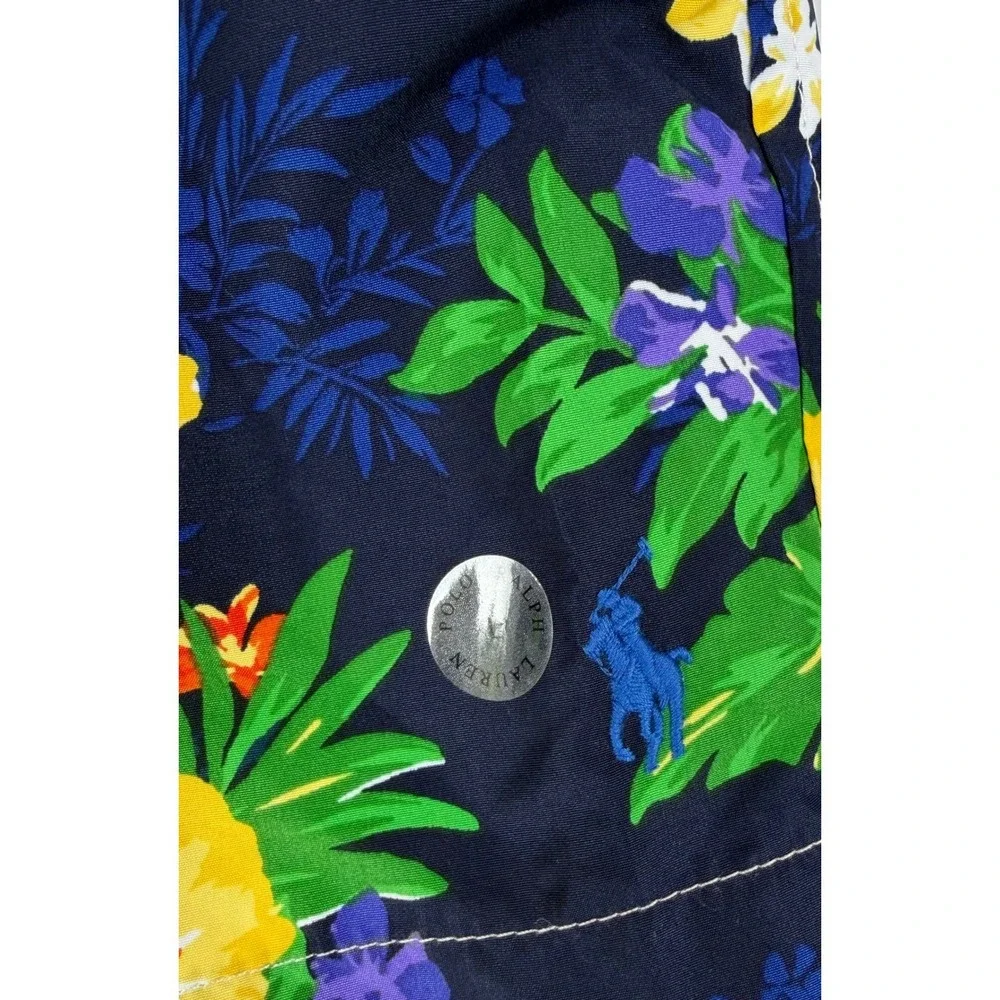 Polo Ralph Lauren Men M Floral Swim Trunks Navy Blue Tropical Hibiscus Short NEW